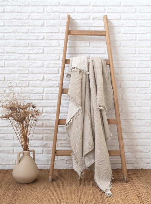 Cotton Beige Boho Throw Blanket